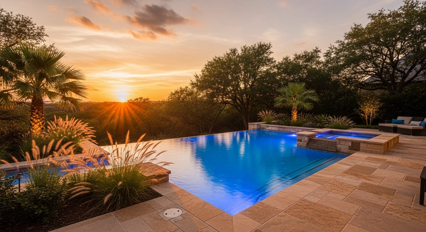 Luxury custom pool at golden hour